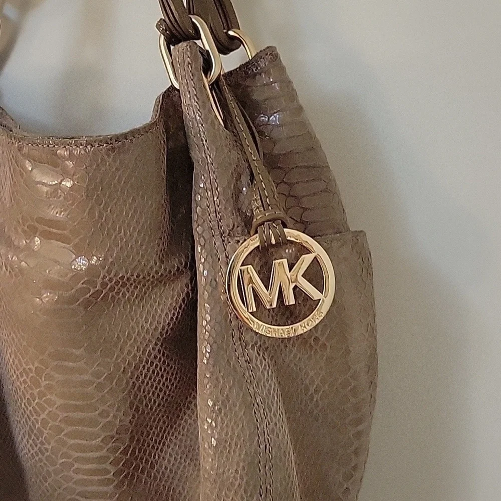 Vtg MICHAEL KORS 1990s Tan Snakeskin Slouchy Hobo Bag AP-1012